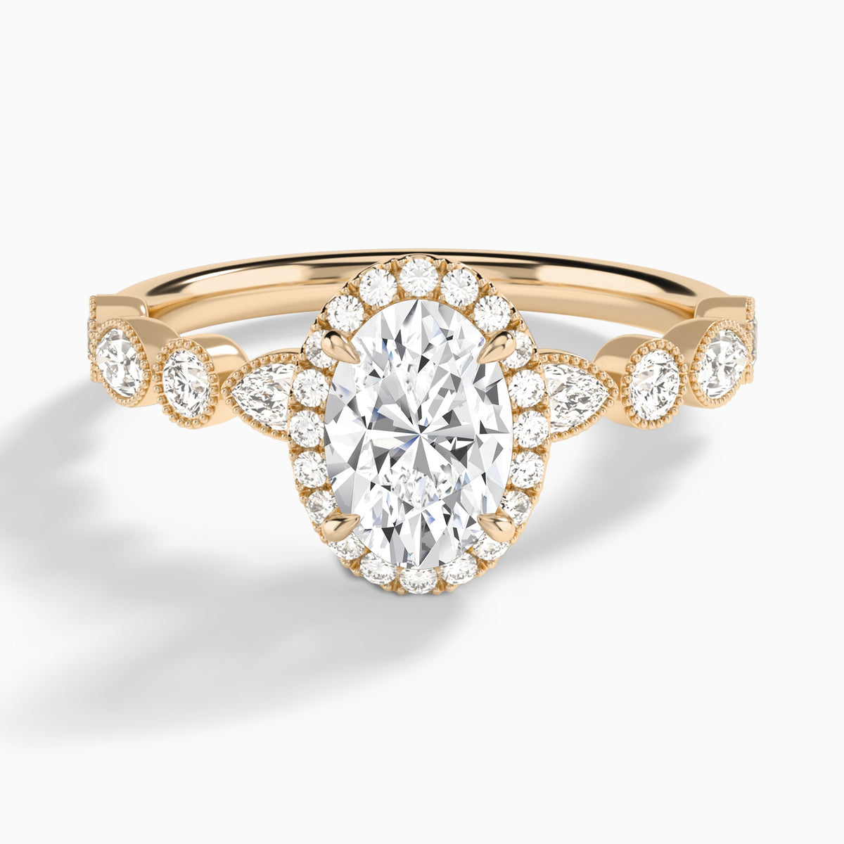 Oval Honoria Halo Lab Grown Diamond Engagement Ring In 14K Rose Gold - Lucenjuri