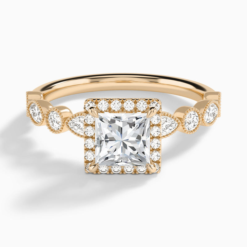 Princess Honoria Halo Lab Grown Diamond Engagement Ring In 14K Rose Gold - Lucenjuri