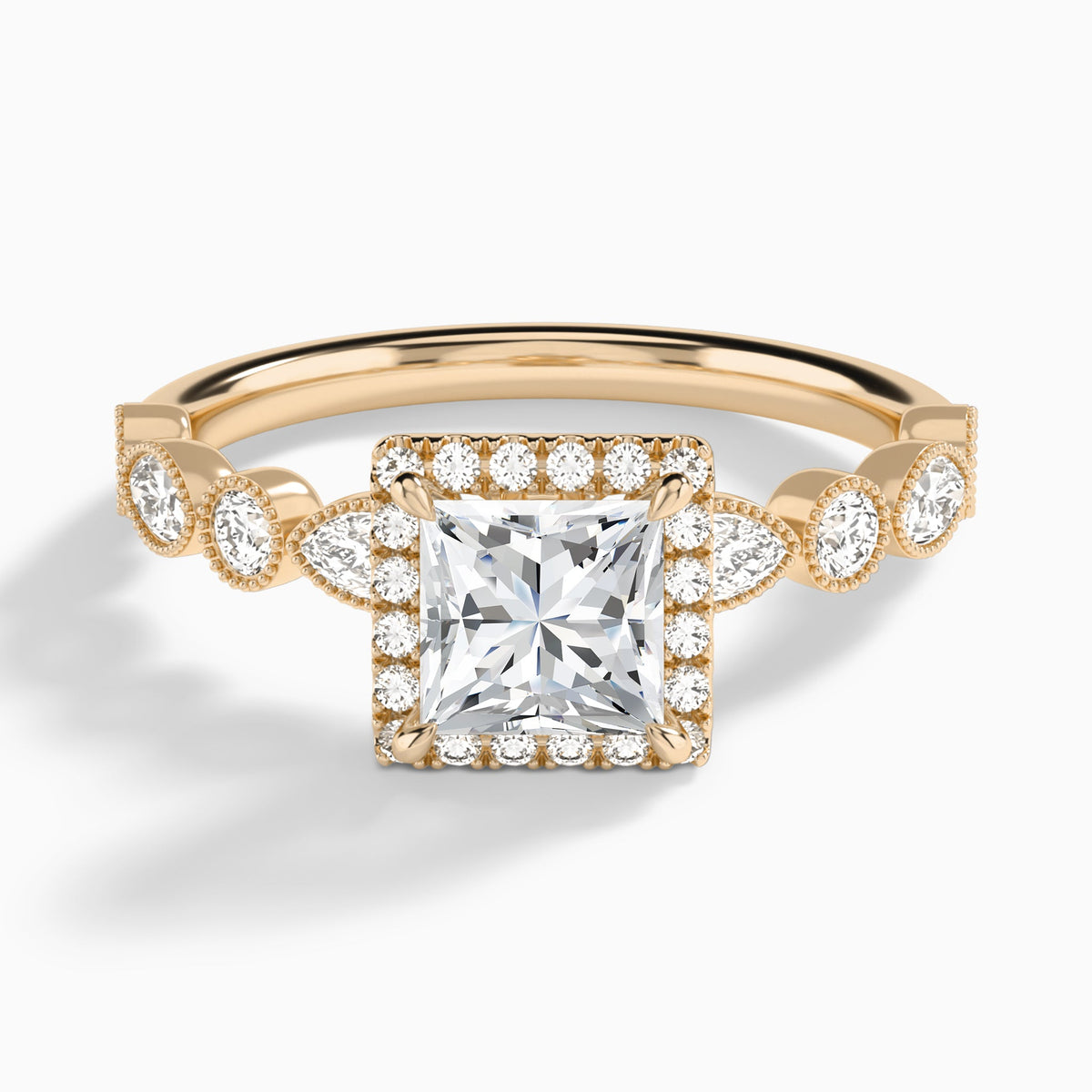 Princess Honoria Halo Lab Grown Diamond Engagement Ring In 14K Rose Gold - Lucenjuri