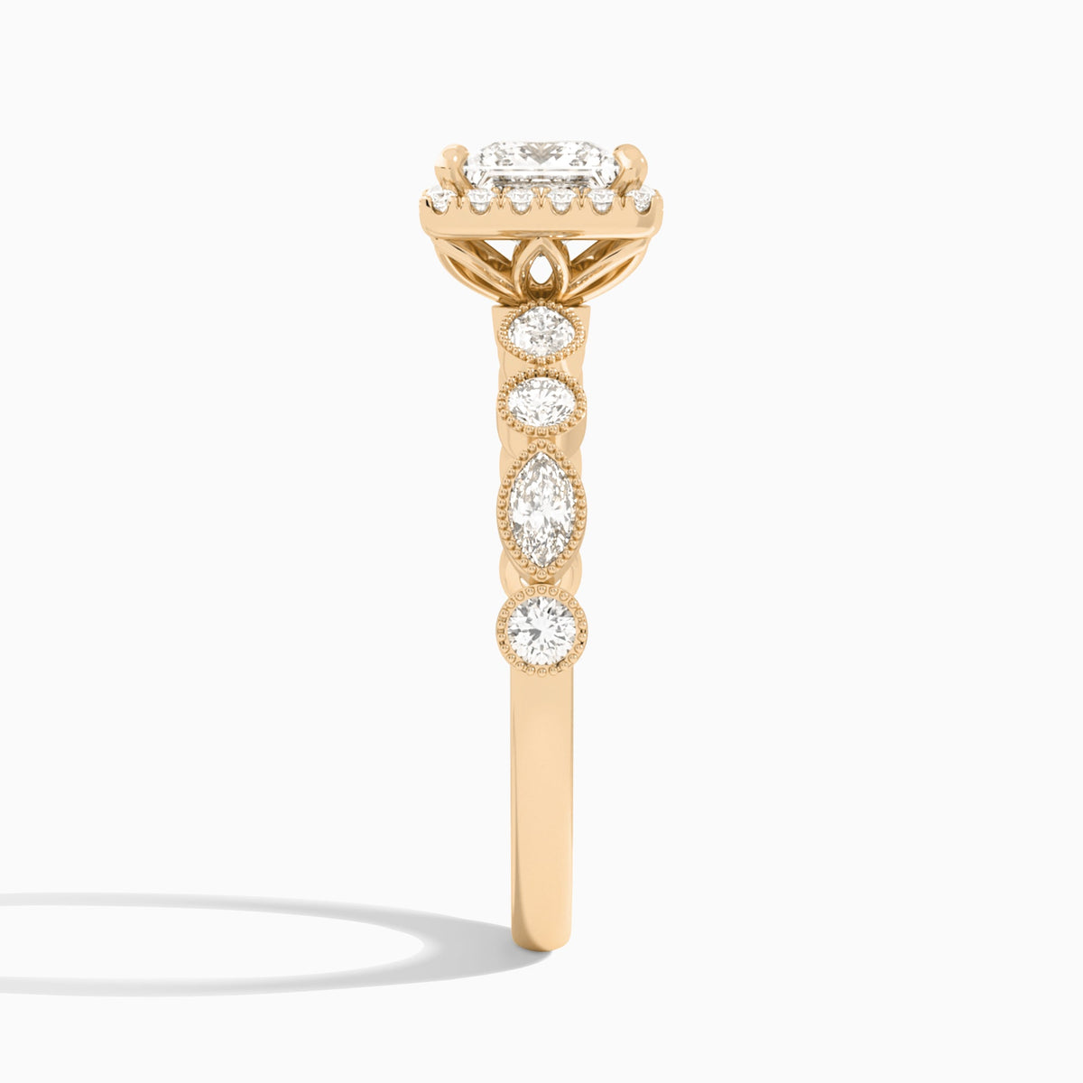 Princess Honoria Halo Lab Grown Diamond Engagement Ring In 14K Rose Gold, Side View