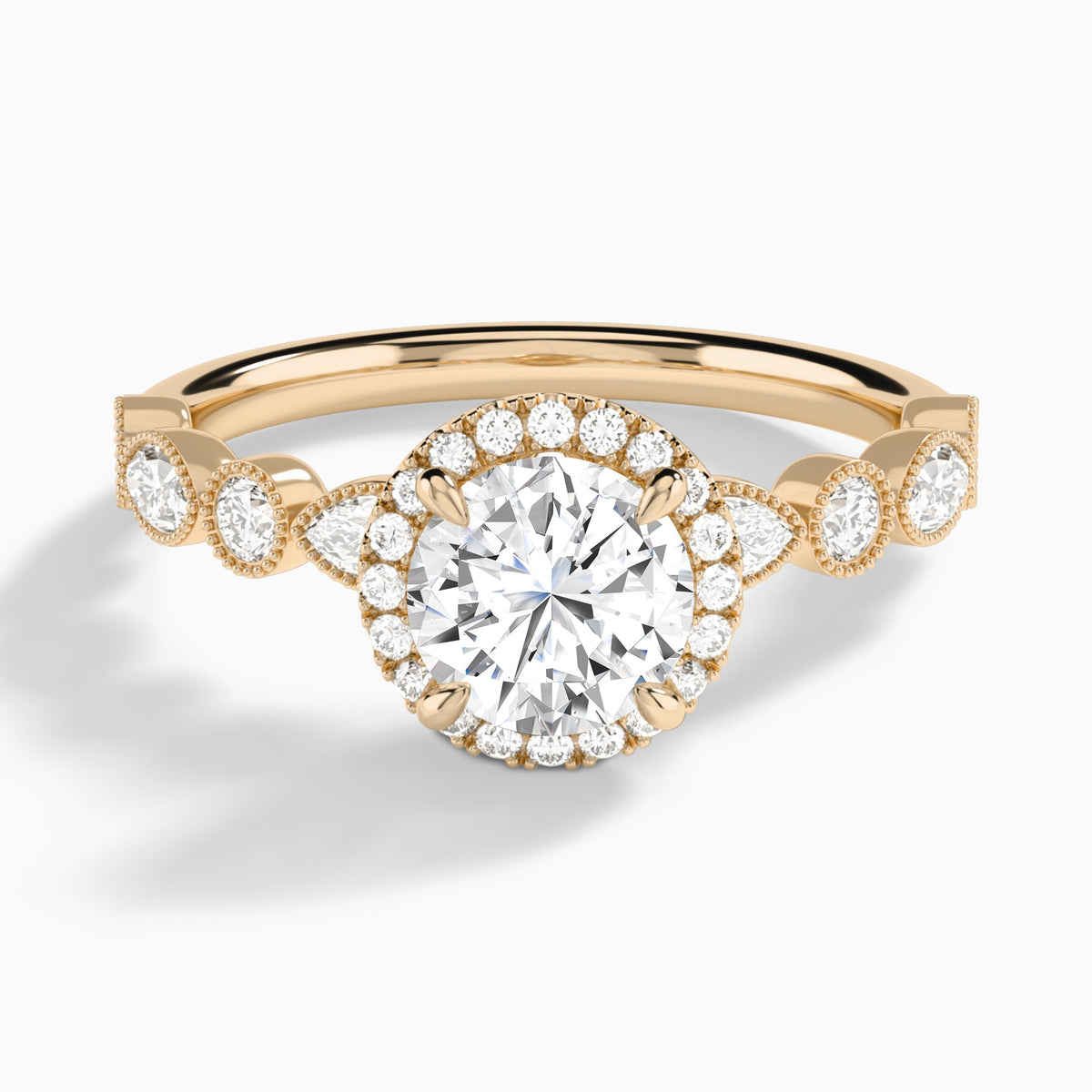 Round Honoria Halo Lab Grown Diamond Engagement Ring In 14K Rose Gold - Lucenjuri
