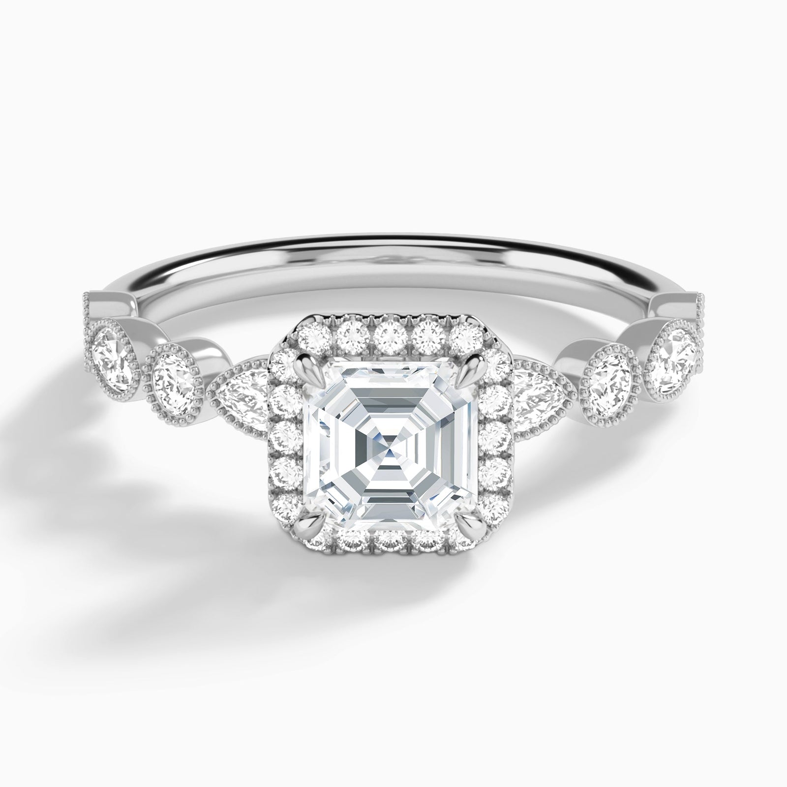 Asscher Honoria Halo Lab Grown Diamond Engagement Ring In 18K White Gold - Lucenjuri