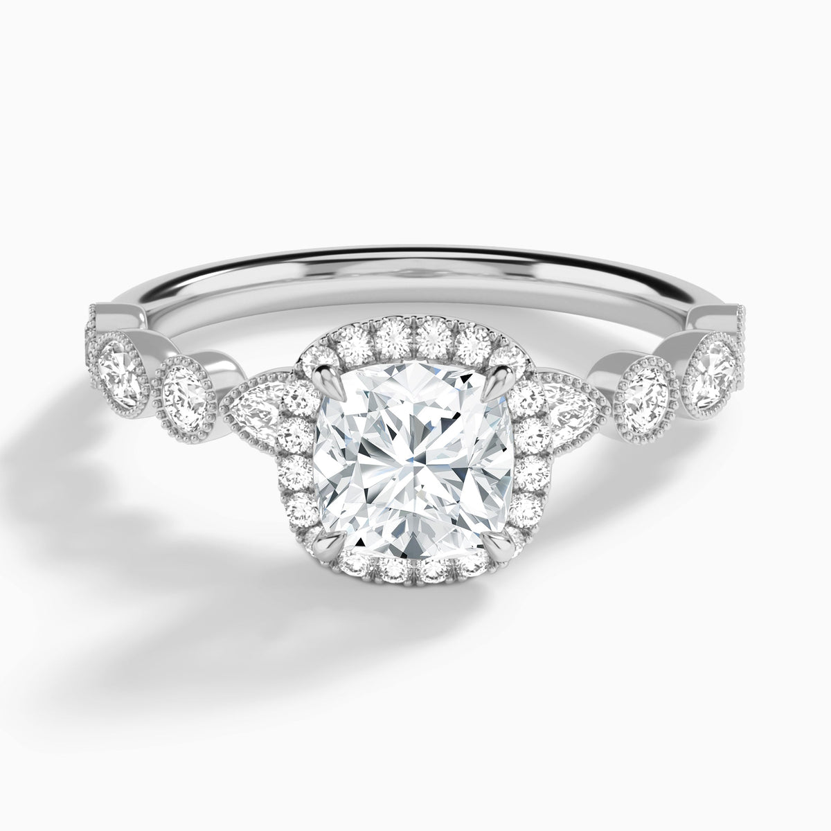 Cushion Honoria Halo Lab Grown Diamond Engagement Ring In 14K White Gold - Lucenjuri