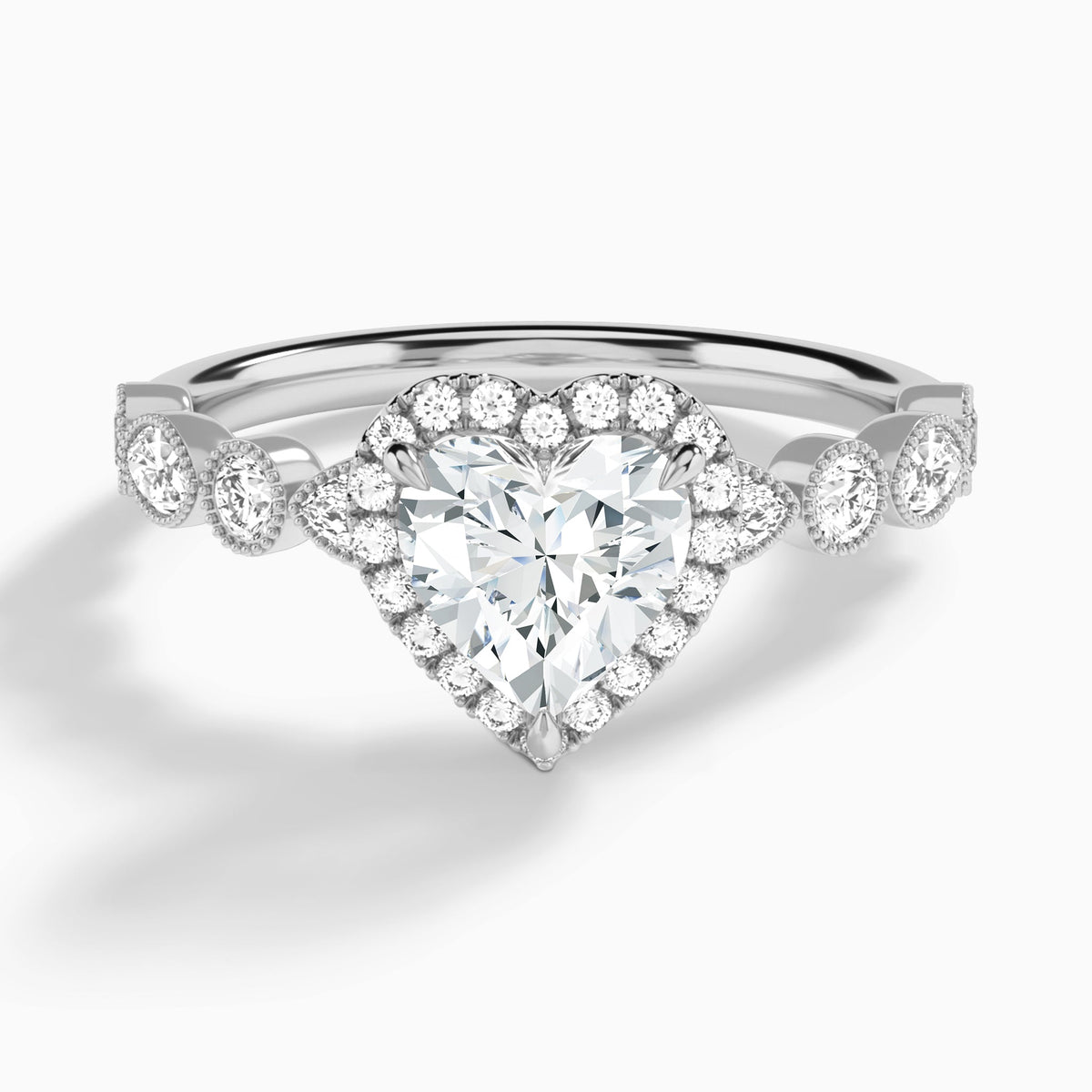 Heart Honoria Halo Lab Grown Diamond Engagement Ring In 14K White Gold - Lucenjuri