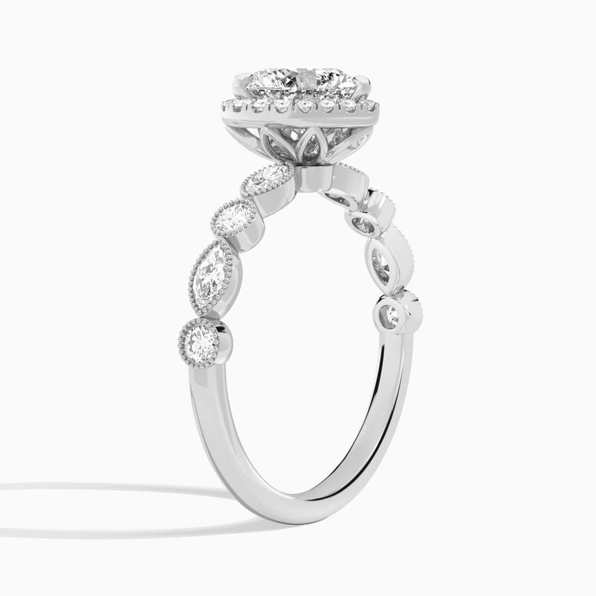Heart Honoria Halo Lab Grown Diamond Engagement Ring In 14K White Gold, Angle View