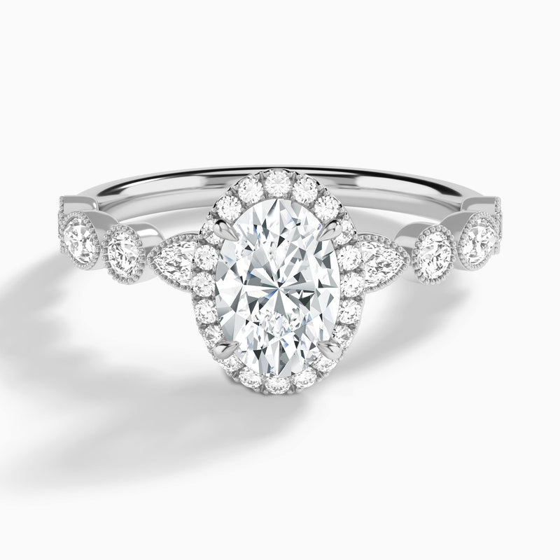 Oval Honoria Halo Lab Grown Diamond Engagement Ring In 14K White Gold - Lucenjuri
