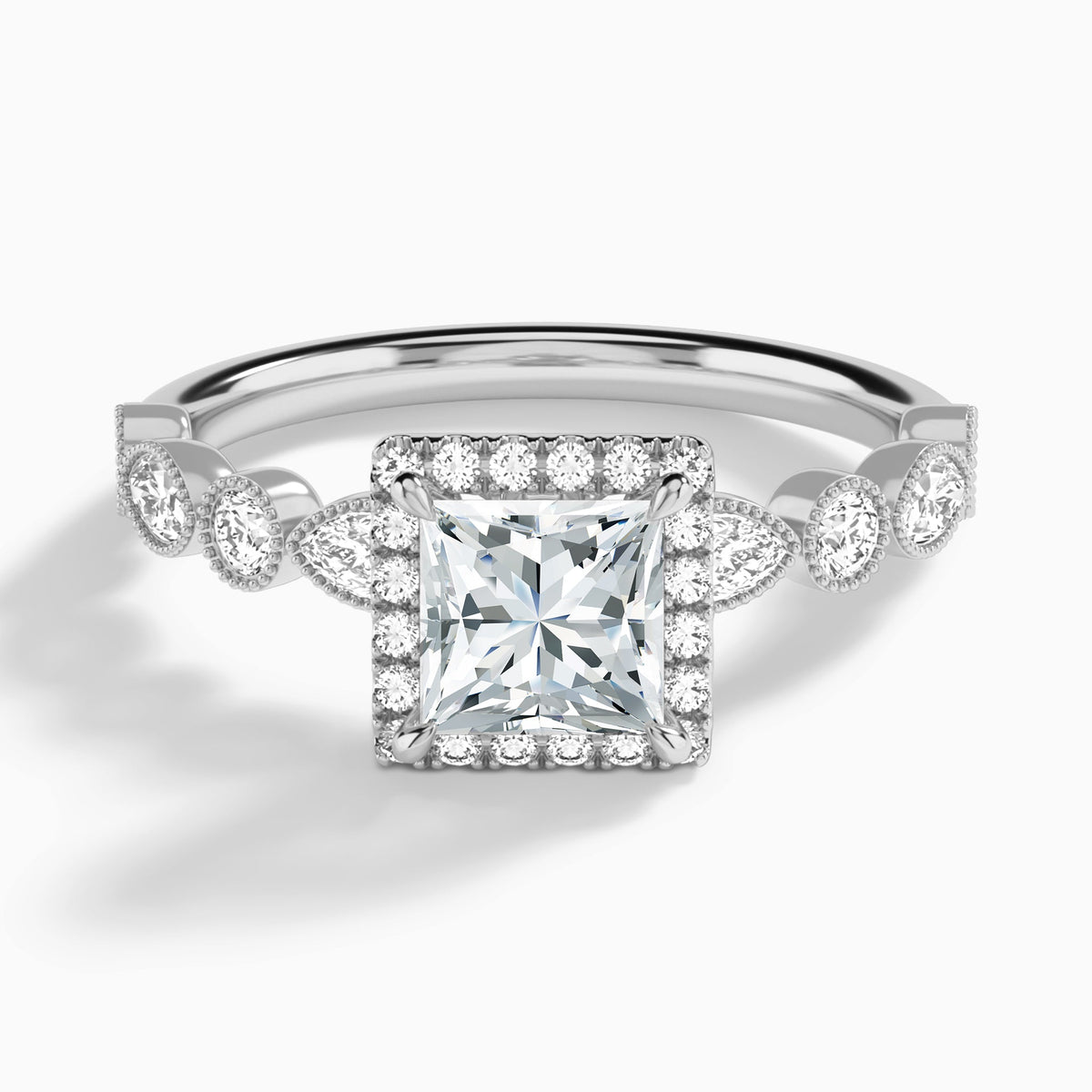 Princess Honoria Halo Lab Grown Diamond Engagement Ring In 18K White Gold - Lucenjuri