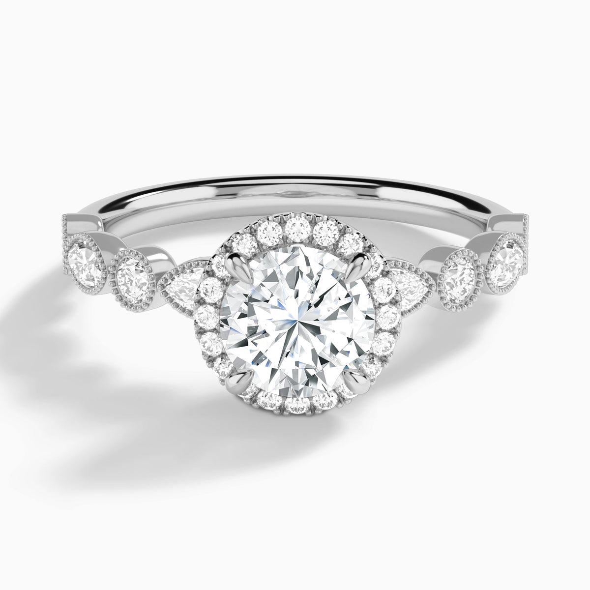 Round Honoria Halo Lab Grown Diamond Engagement Ring In 14K White Gold - Lucenjuri