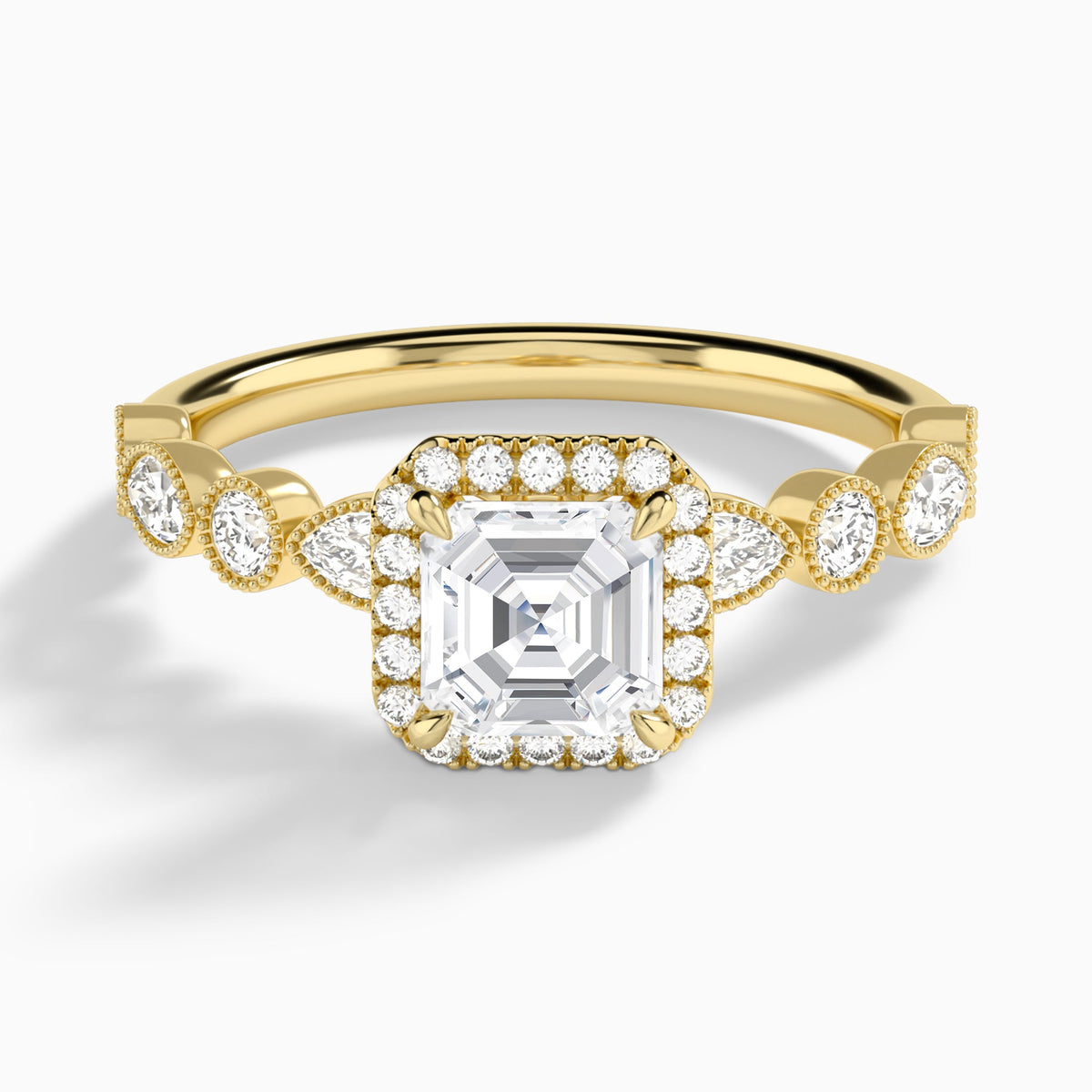 Asscher Honoria Halo Lab Grown Diamond Engagement Ring In 18K Yellow Gold - Lucenjuri