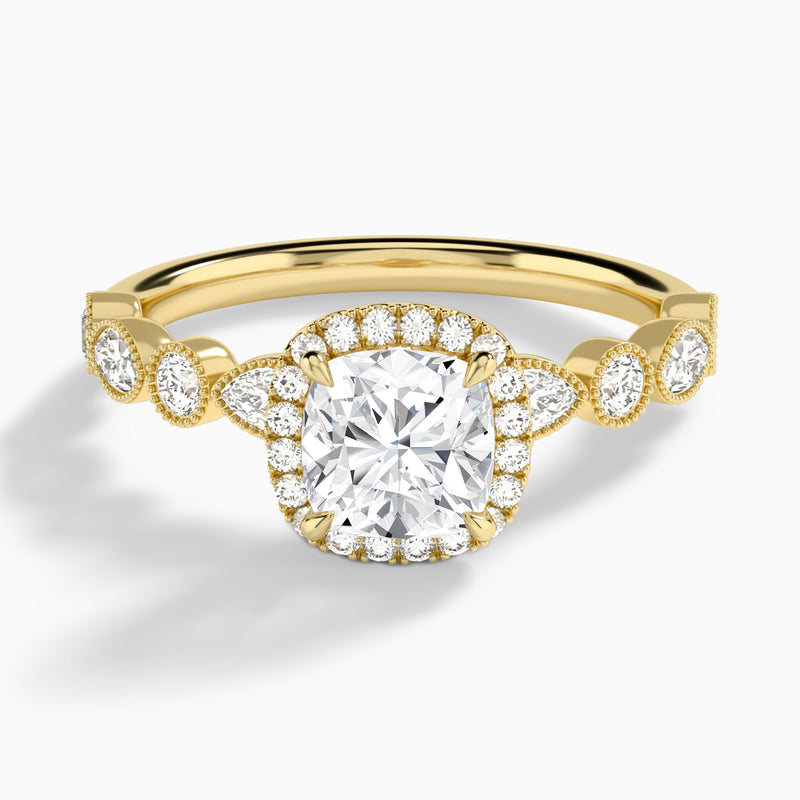 Cushion Honoria Halo Lab Grown Diamond Engagement Ring In 18K Yellow Gold - Lucenjuri