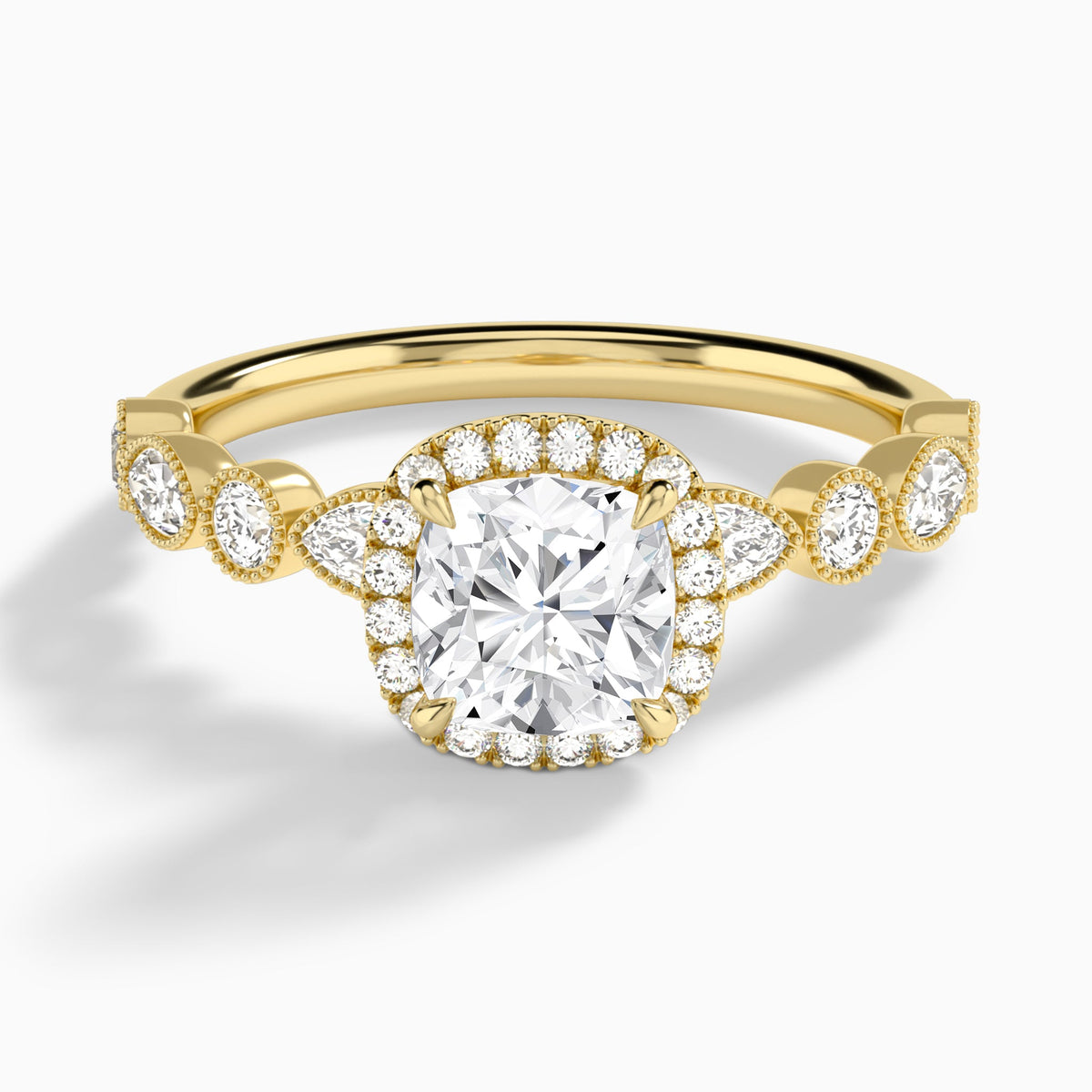 Cushion Honoria Halo Lab Grown Diamond Engagement Ring In 14K Yellow Gold - Lucenjuri