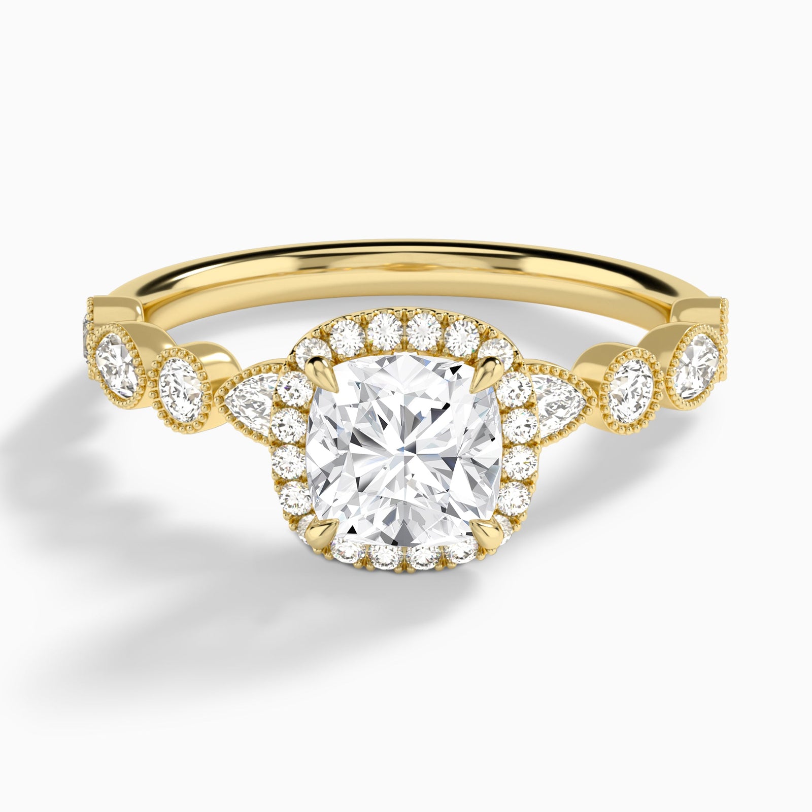 Cushion Honoria Halo Lab Grown Diamond Engagement Ring In 14K Yellow Gold - Lucenjuri