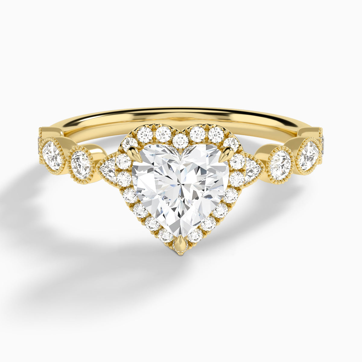 Heart Honoria Halo Lab Grown Diamond Engagement Ring In 14K Yellow Gold - Lucenjuri