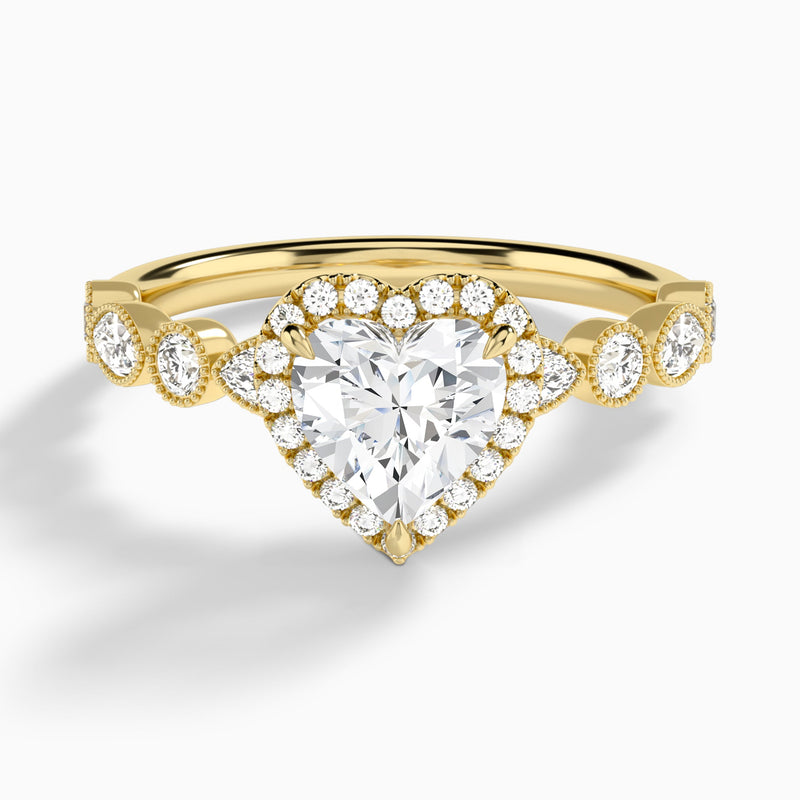 Heart Honoria Halo Lab Grown Diamond Engagement Ring In 18K Yellow Gold - Lucenjuri