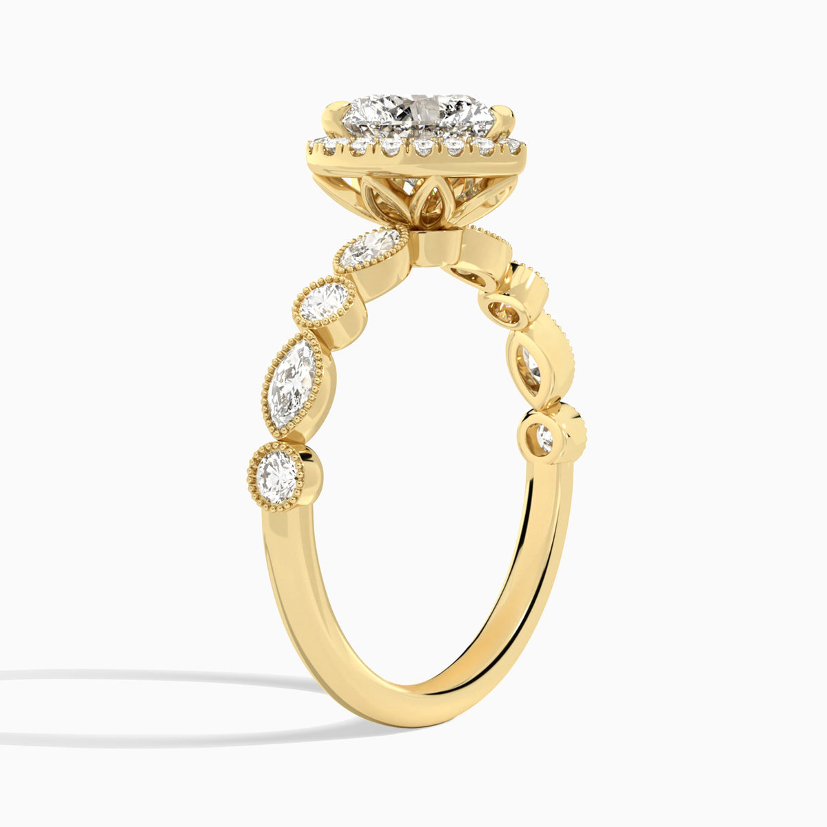 Heart Honoria Halo Lab Grown Diamond Engagement Ring In 14K Yellow Gold, Angle View