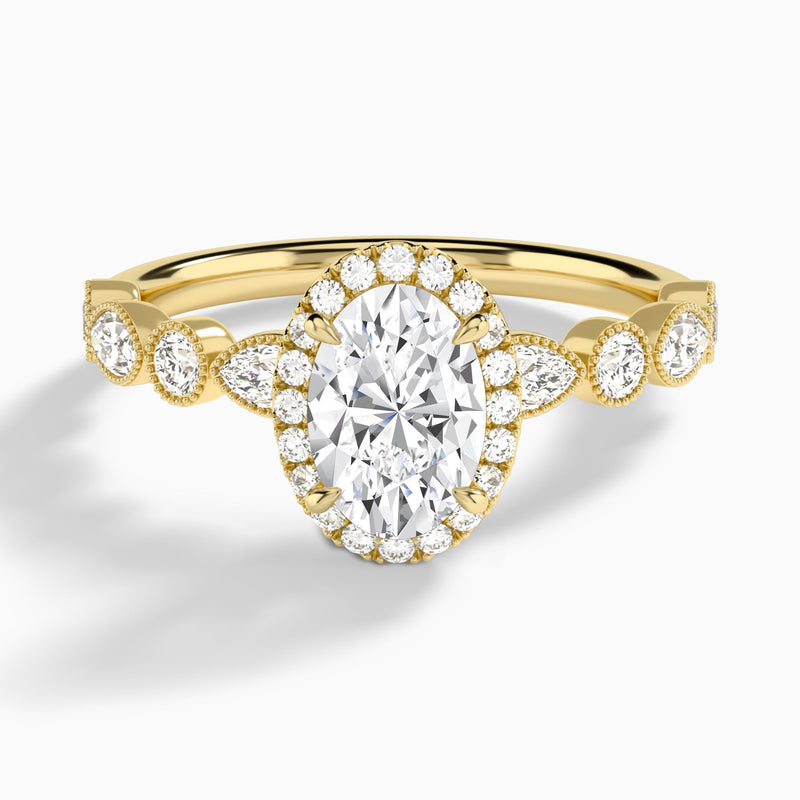 Oval Honoria Halo Lab Grown Diamond Engagement Ring In 14K Yellow Gold - Lucenjuri