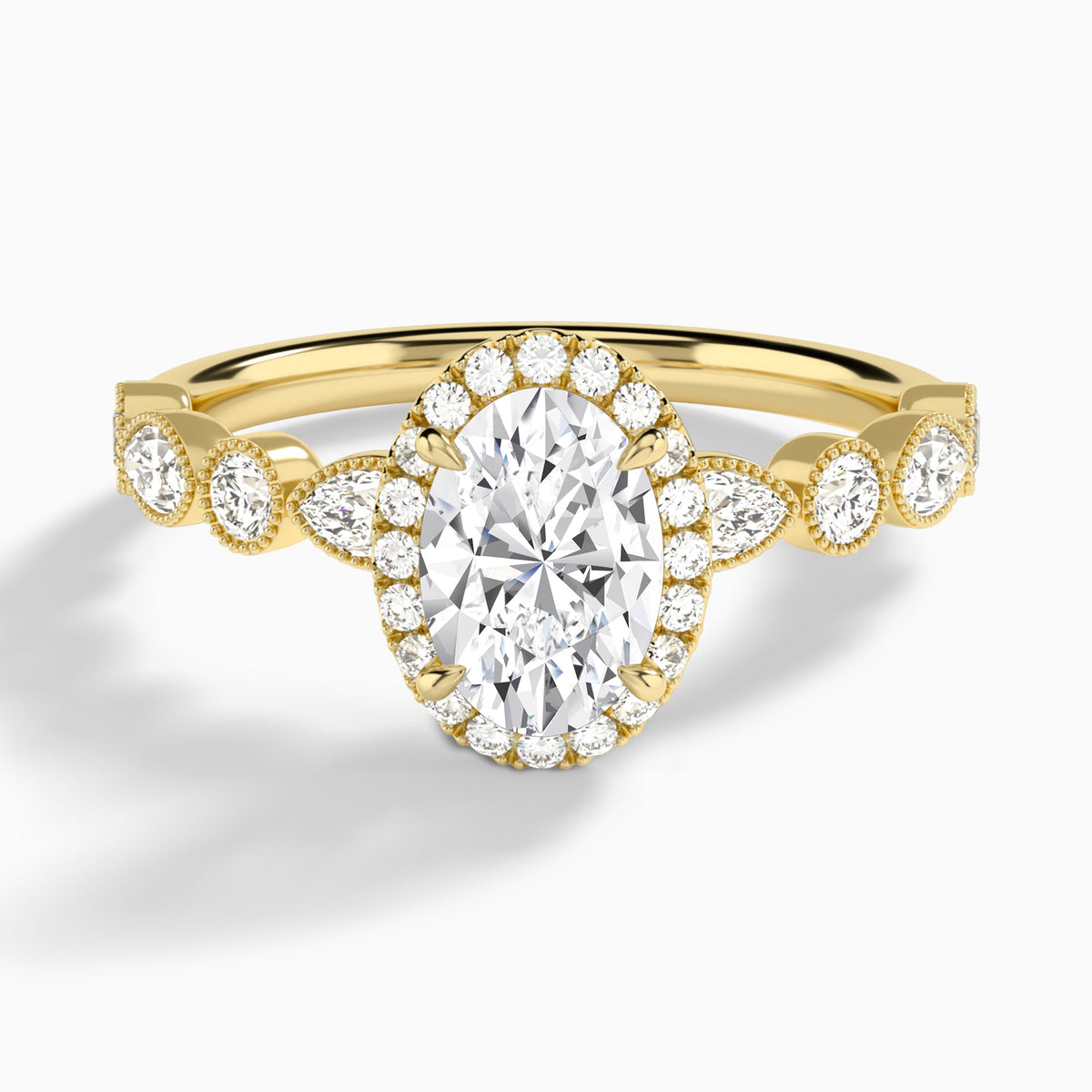 Oval Honoria Halo Lab Grown Diamond Engagement Ring In 18K Yellow Gold - Lucenjuri