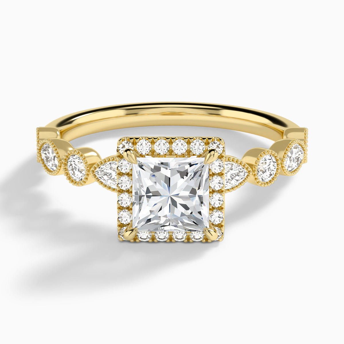 Princess Honoria Halo Lab Grown Diamond Engagement Ring In 18K Yellow Gold - Lucenjuri