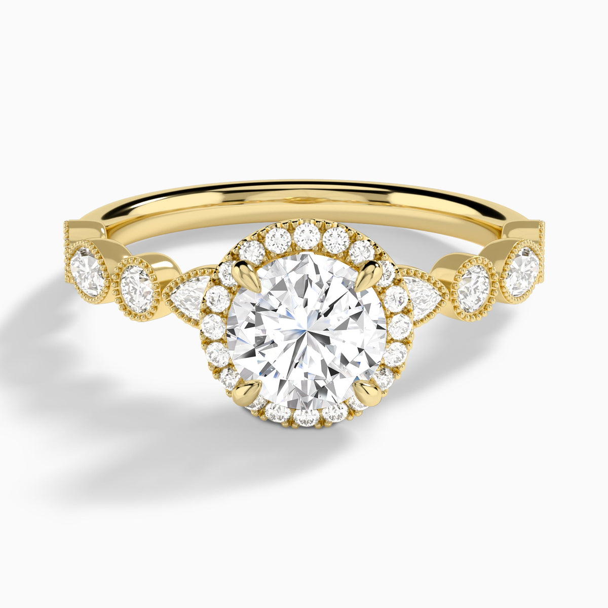 Round Honoria Halo Lab Grown Diamond Engagement Ring In 18K Yellow Gold - Lucenjuri