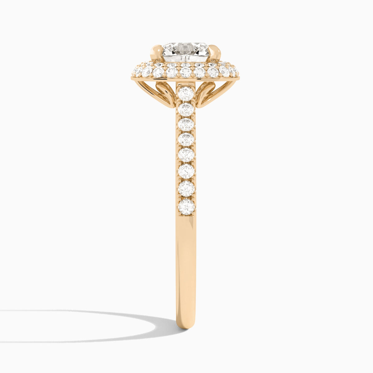 Cushion Evermore Lab Grown Diamond Engagement Ring In 14K Rose Gold, Side View