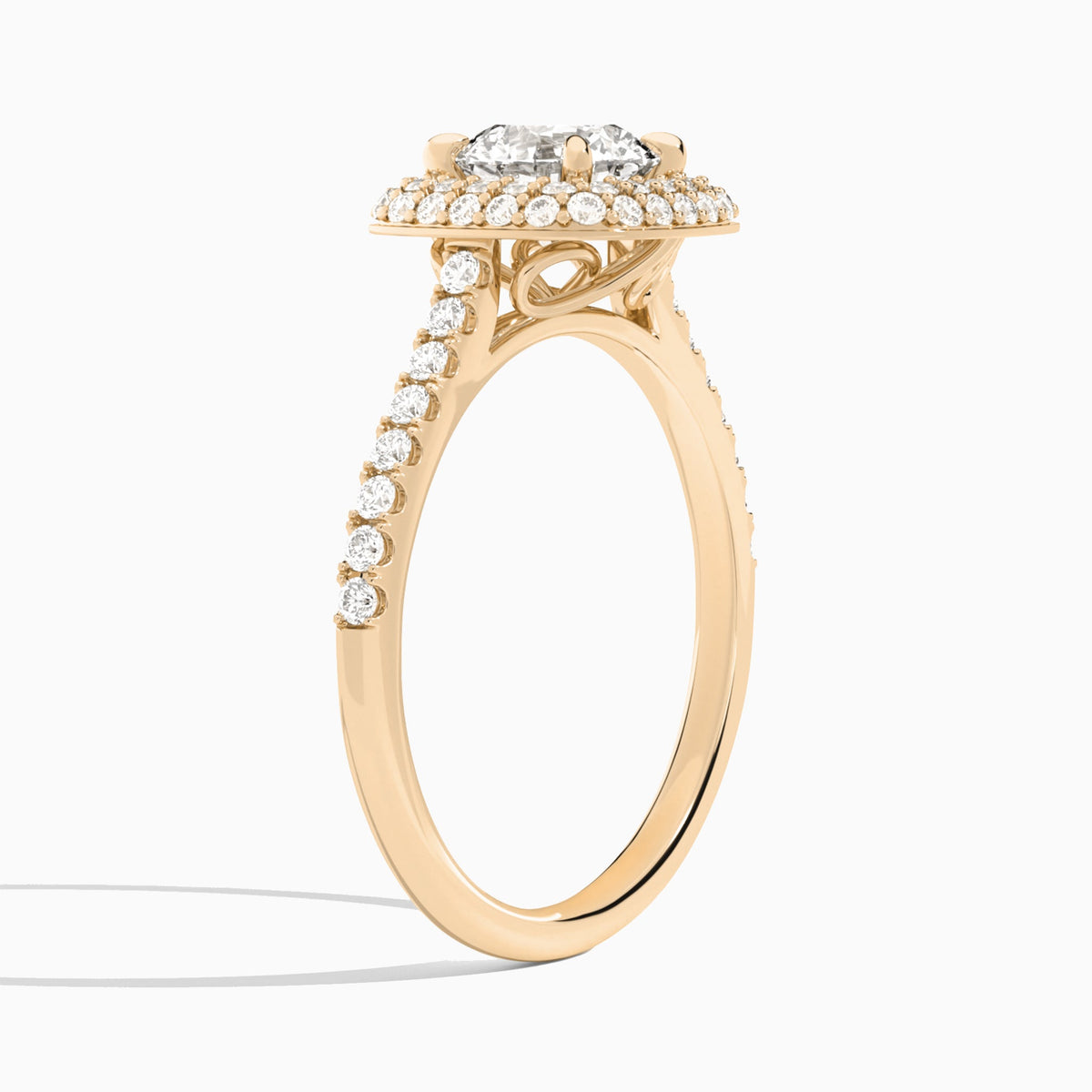 Round Evermore Lab Grown Diamond Engagement Ring In 14K Rose Gold, Angle View