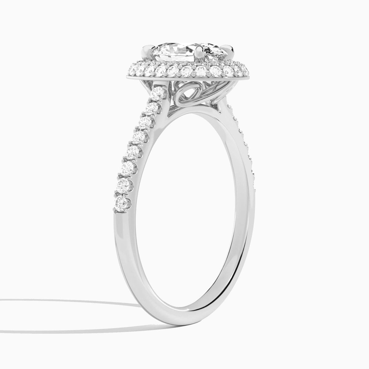 Oval Evermore Lab Grown Diamond Engagement Ring In 18K White Gold, Angle View