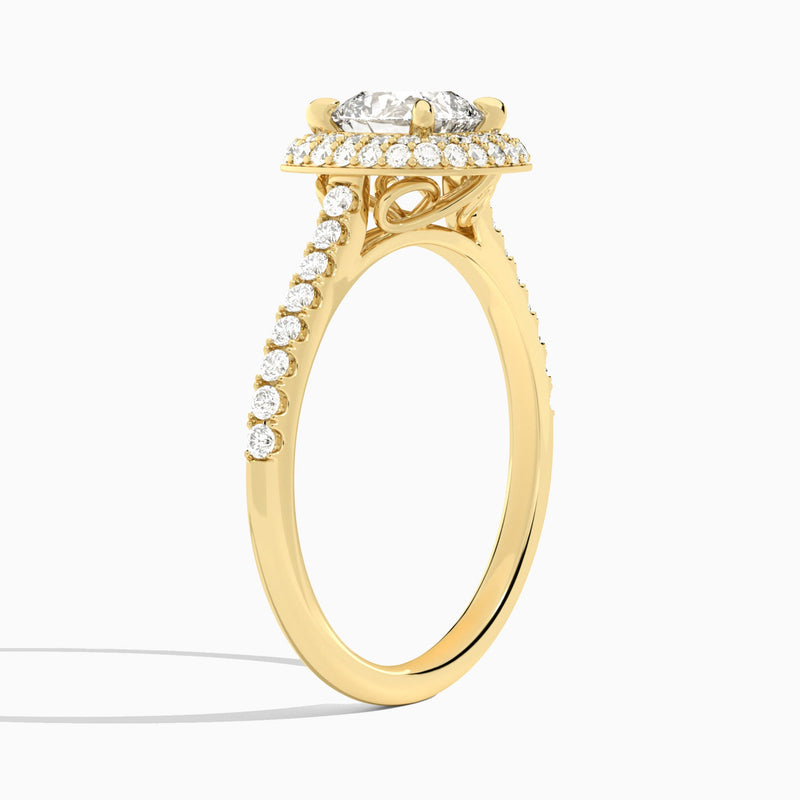 Cushion Evermore Lab Grown Diamond Engagement Ring In 18K Yellow Gold, Angle View