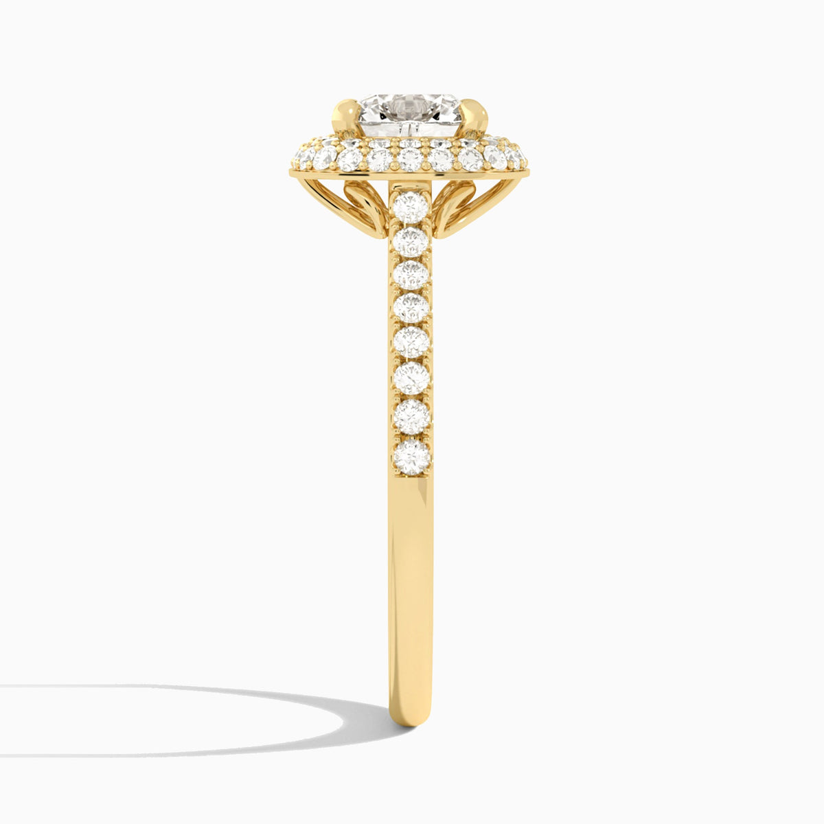 Cushion Evermore Lab Grown Diamond Engagement Ring In 14K Yellow Gold, Side View