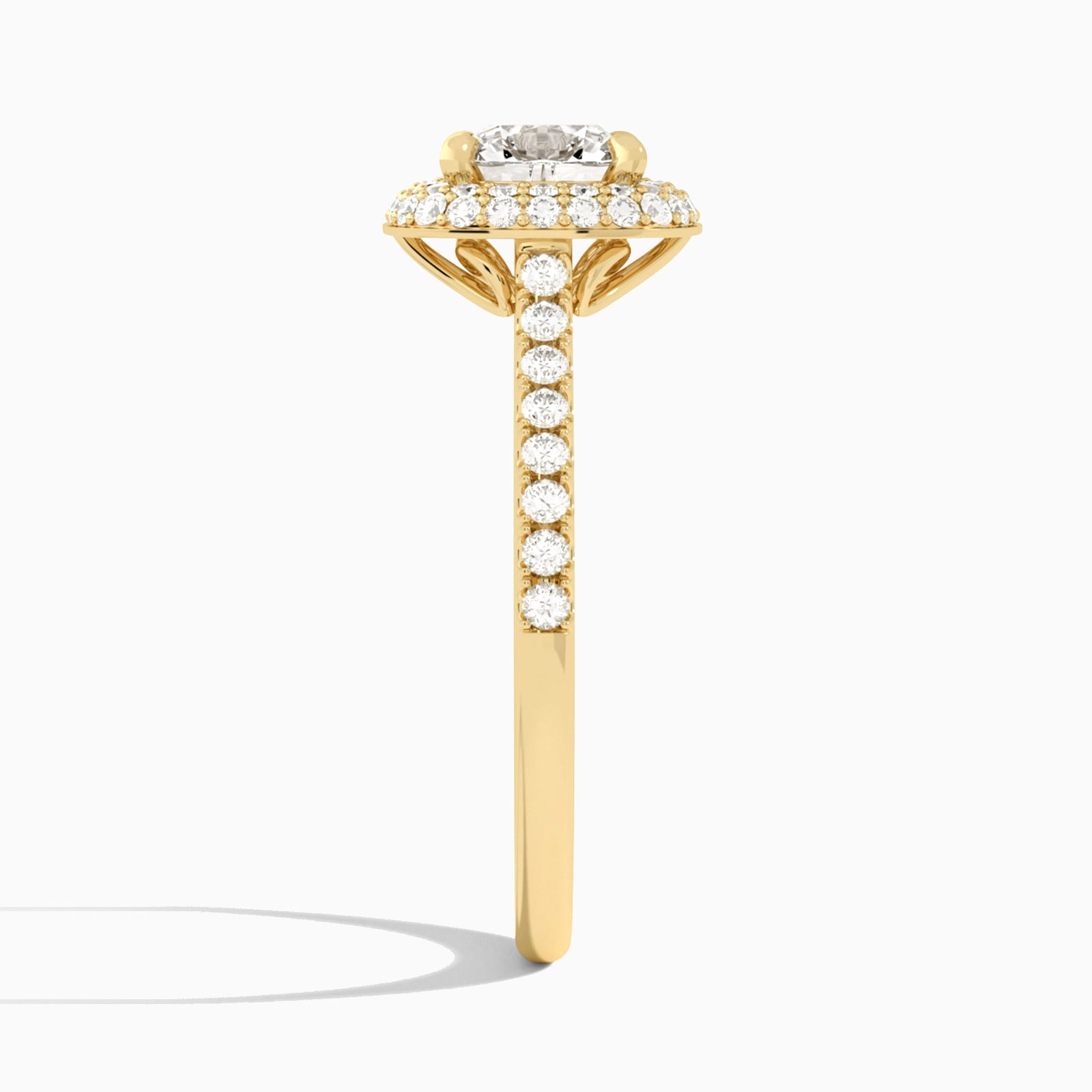 Cushion Evermore Lab Grown Diamond Engagement Ring In 18K Yellow Gold, Side View