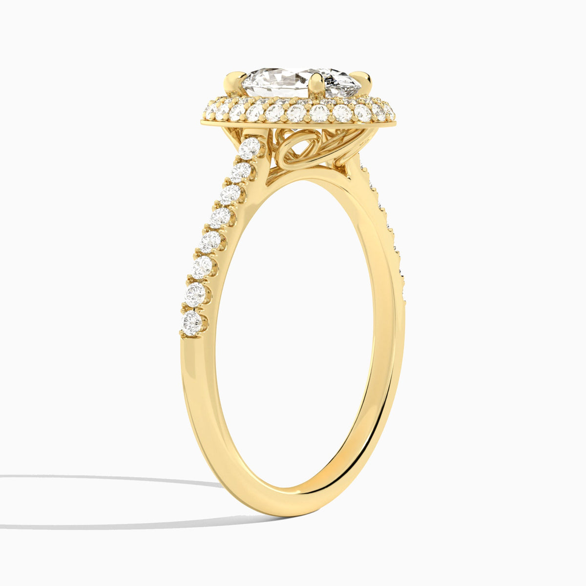 Oval Evermore Lab Grown Diamond Engagement Ring In 18K Yellow Gold, Angle View