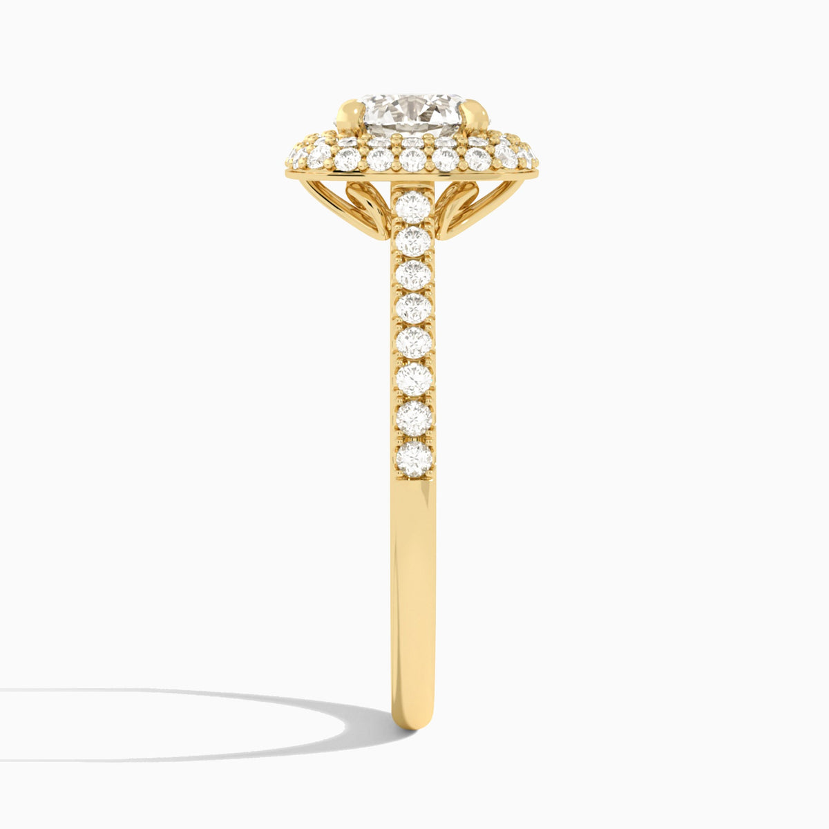 Round Evermore Lab Grown Diamond Engagement Ring In 14K Yellow Gold, Side View