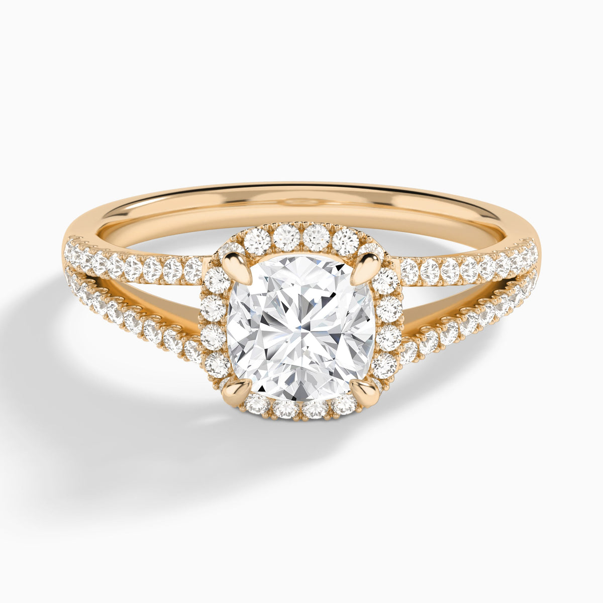Cushion Halo Split Shank Lab Diamond Engagement Ring In 14K Rose Gold - Lucenjuri