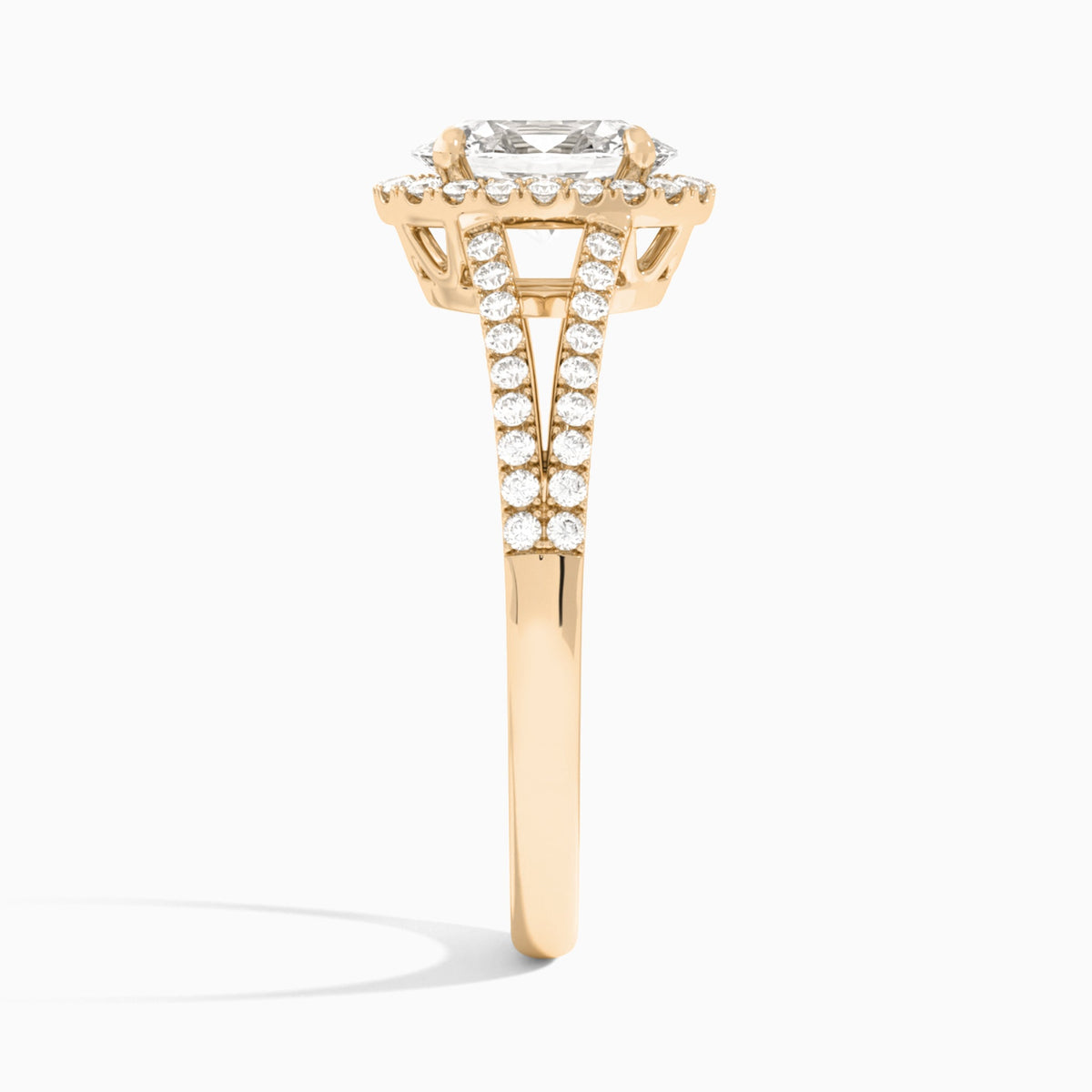 Oval Halo Split Shank Lab Diamond Engagement Ring In 14K Rose Gold, Side View