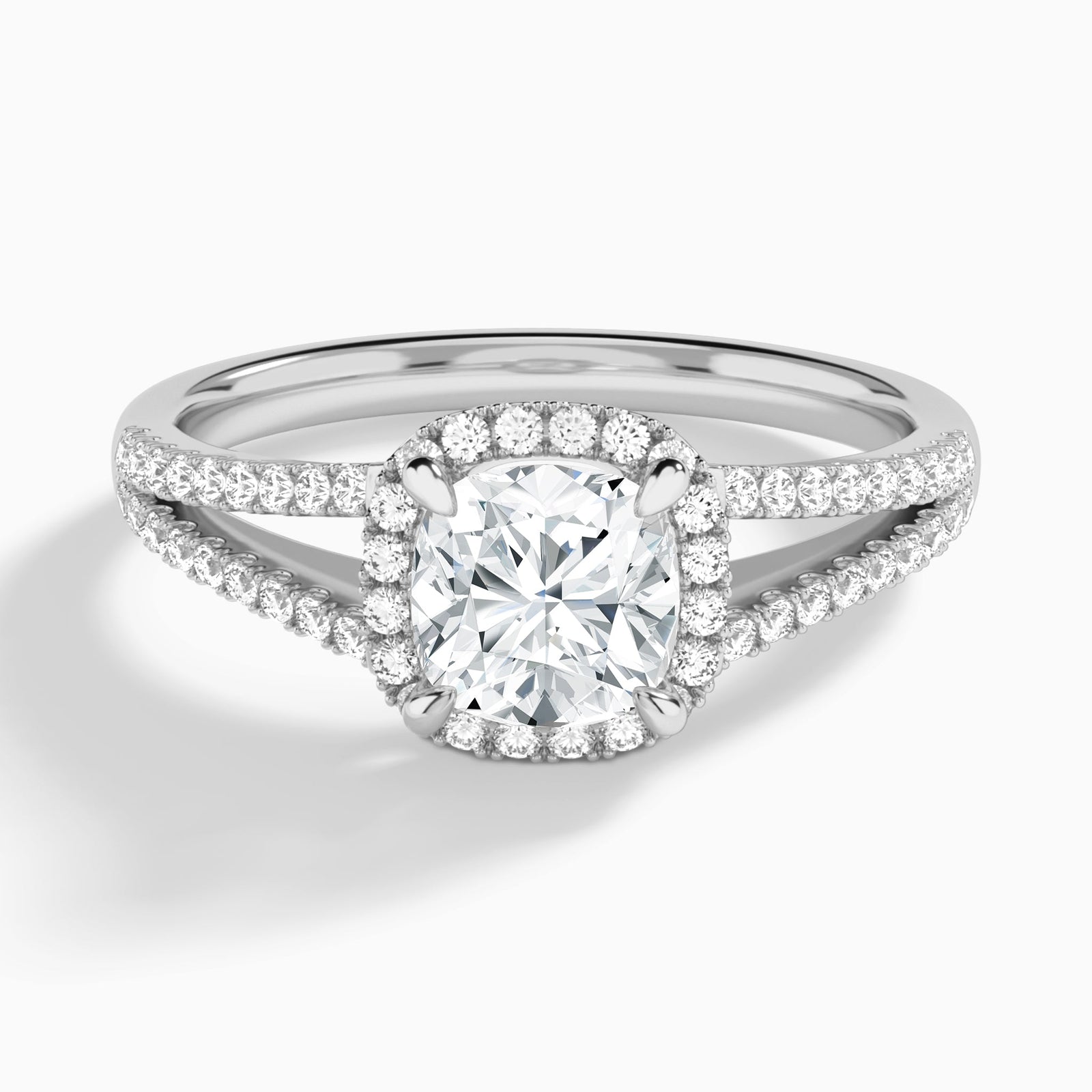 Cushion Halo Split Shank Lab Diamond Engagement Ring In 14K White Gold - Lucenjuri