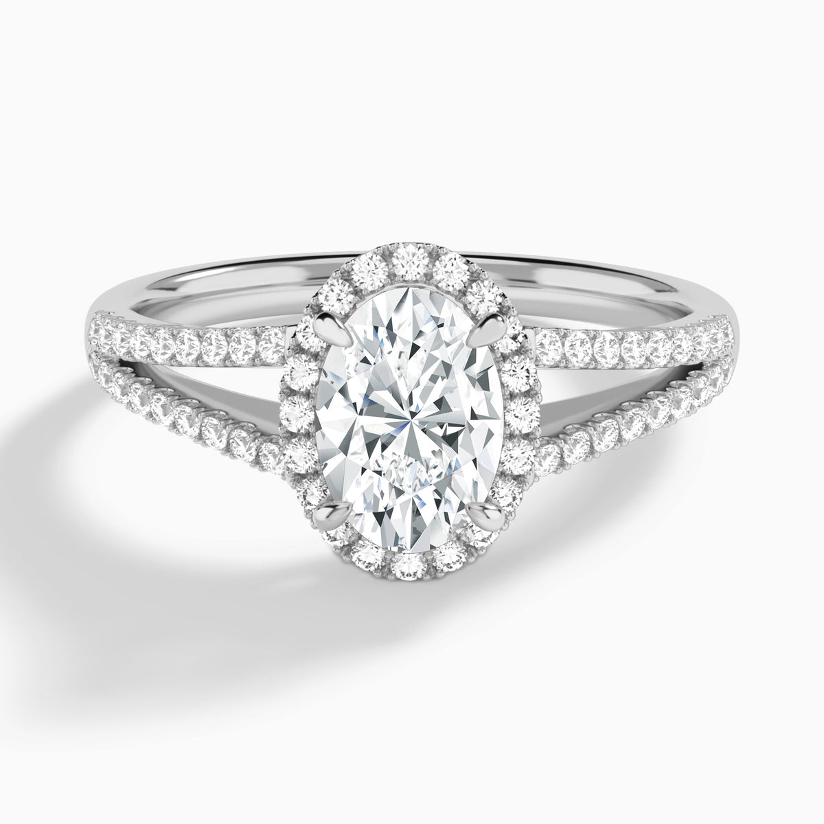 Oval Halo Split Shank Lab Diamond Engagement Ring In 14K White Gold - Lucenjuri