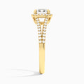 Cushion Halo Split Shank Lab Diamond Engagement Ring In 18K Yellow Gold, Side View