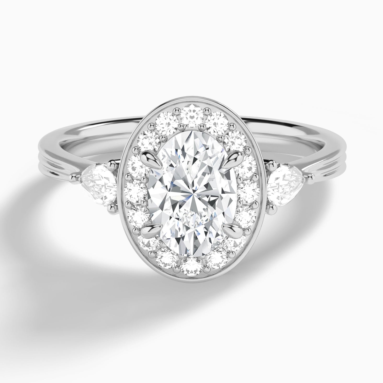 Oval Halo Shaped Side Stone Lab Diamond Engagement Ring In Platinum - Lucenjuri