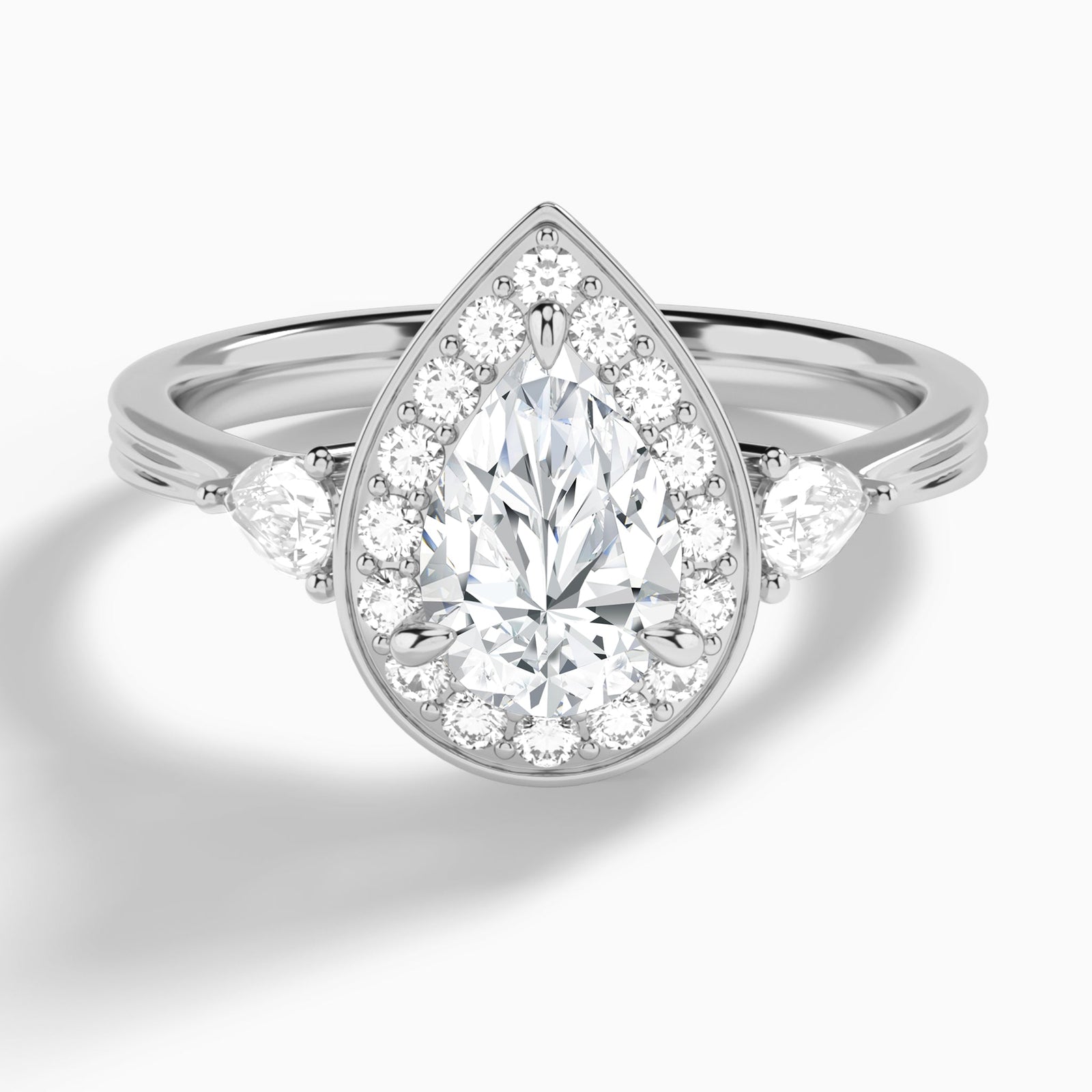 Pear Halo Shaped Side Stone Lab Diamond Engagement Ring In Platinum - Lucenjuri
