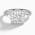 Princess Halo Shaped Side Stone Lab Diamond Engagement Ring In Platinum - Lucenjuri