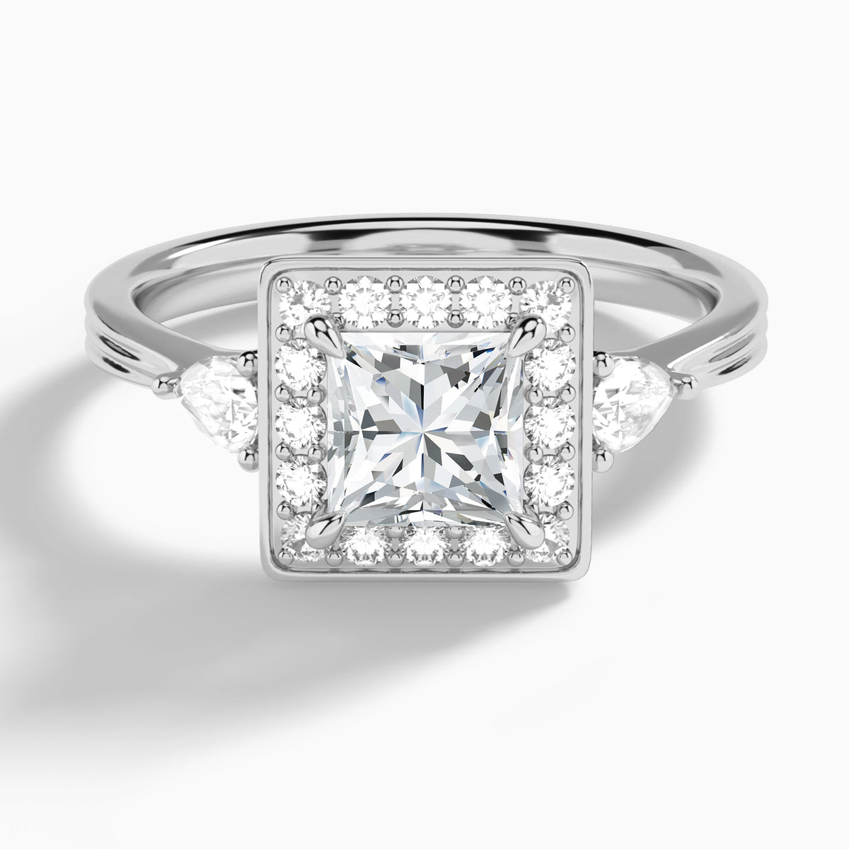 Princess Halo Shaped Side Stone Lab Diamond Engagement Ring In Platinum - Lucenjuri