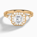 Asscher Halo Shaped Side Stone Lab Diamond Engagement Ring In 14K Rose Gold - Lucenjuri