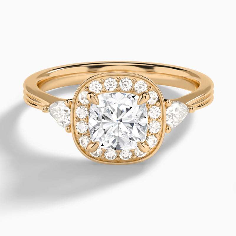 Cushion Halo Shaped Side Stone Lab Diamond Engagement Ring In 14K Rose Gold - Lucenjuri