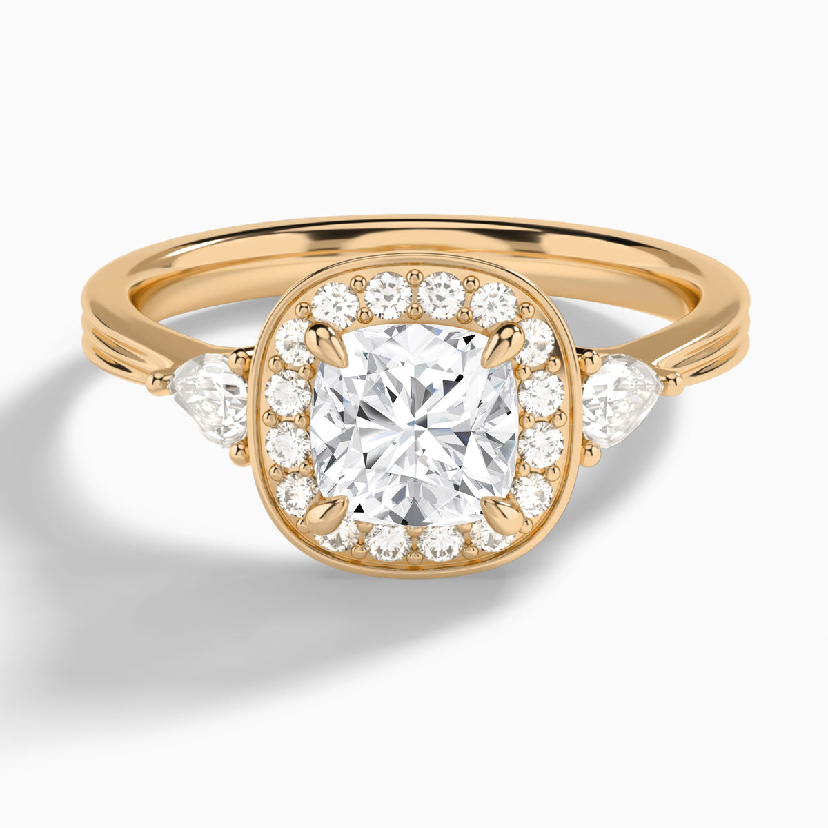 Cushion Halo Shaped Side Stone Lab Diamond Engagement Ring In 14K Rose Gold - Lucenjuri