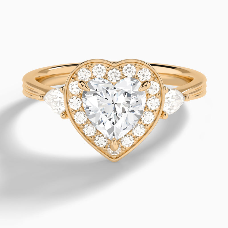 Heart Halo Shaped Side Stone Lab Diamond Engagement Ring In 14K Rose Gold - Lucenjuri