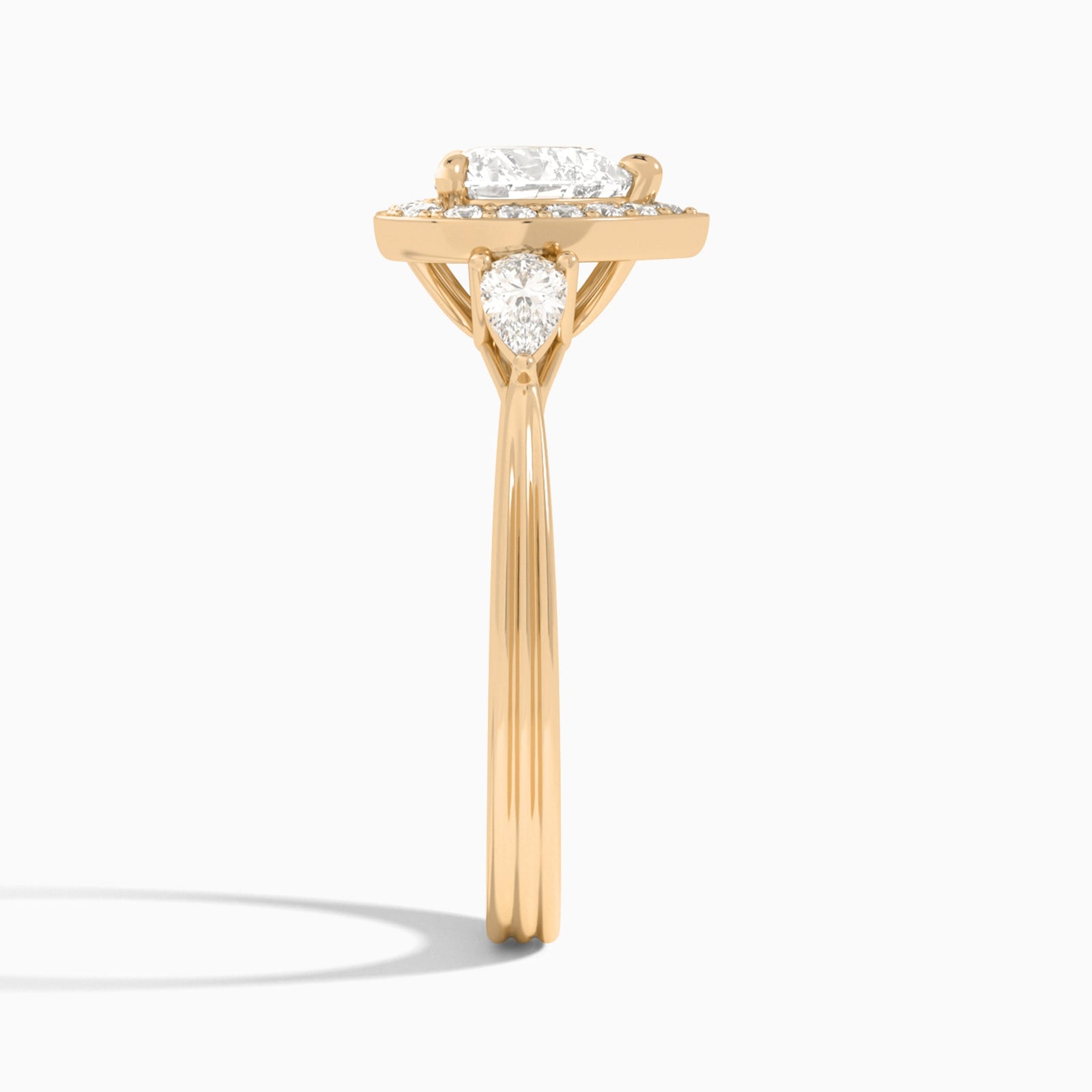 Heart Halo Shaped Side Stone Lab Diamond Engagement Ring In 14K Rose Gold, Side View