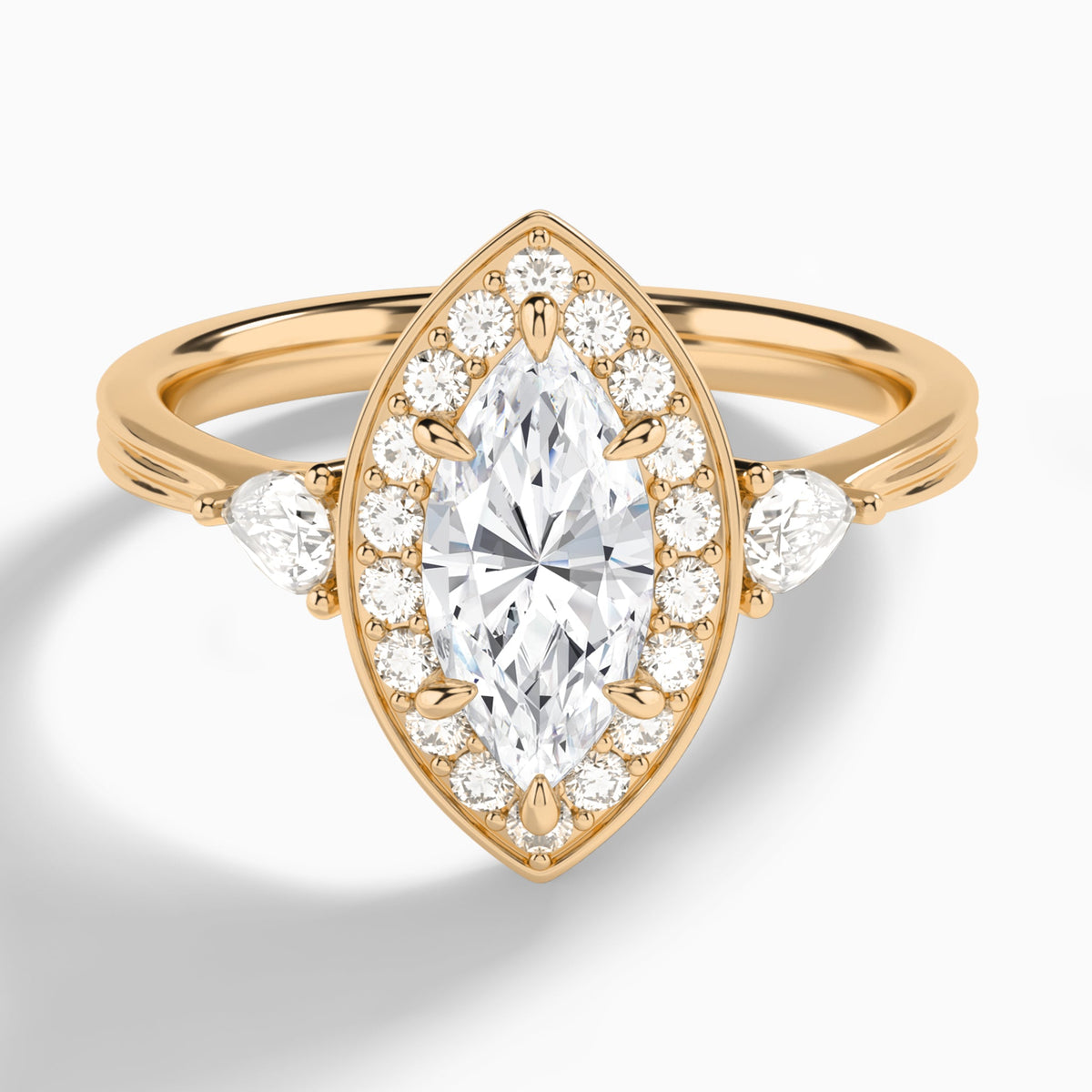 Marquise Halo Shaped Side Stone Lab Diamond Engagement Ring In 14K Rose Gold - Lucenjuri