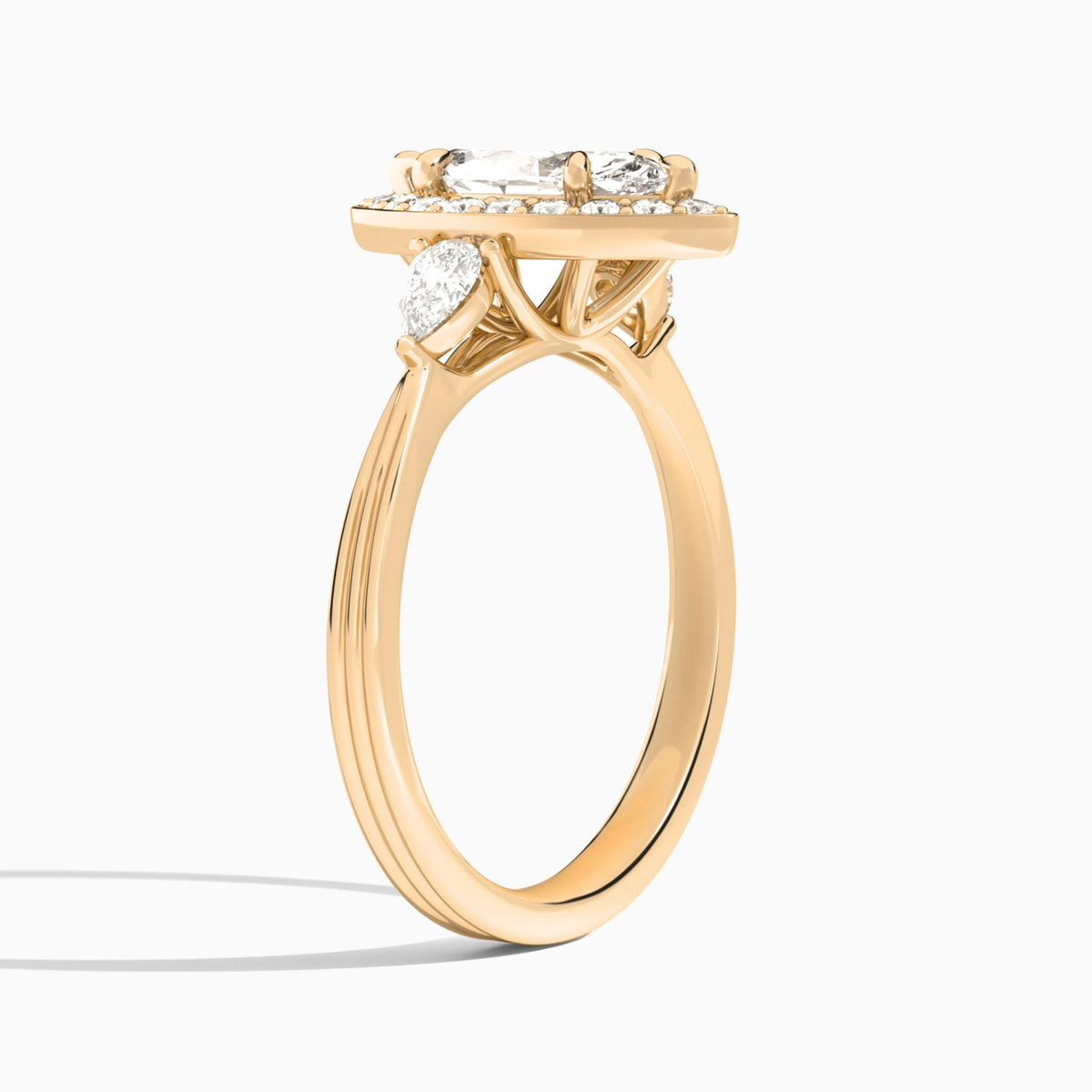 Marquise Halo Shaped Side Stone Lab Diamond Engagement Ring In 14K Rose Gold, Angle View