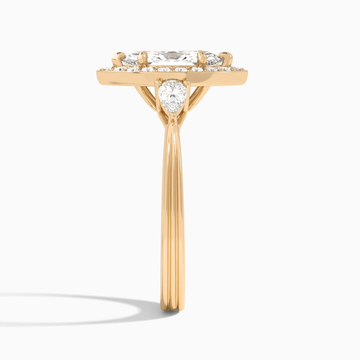 Marquise Halo Shaped Side Stone Lab Diamond Engagement Ring In 14K Rose Gold, Side View