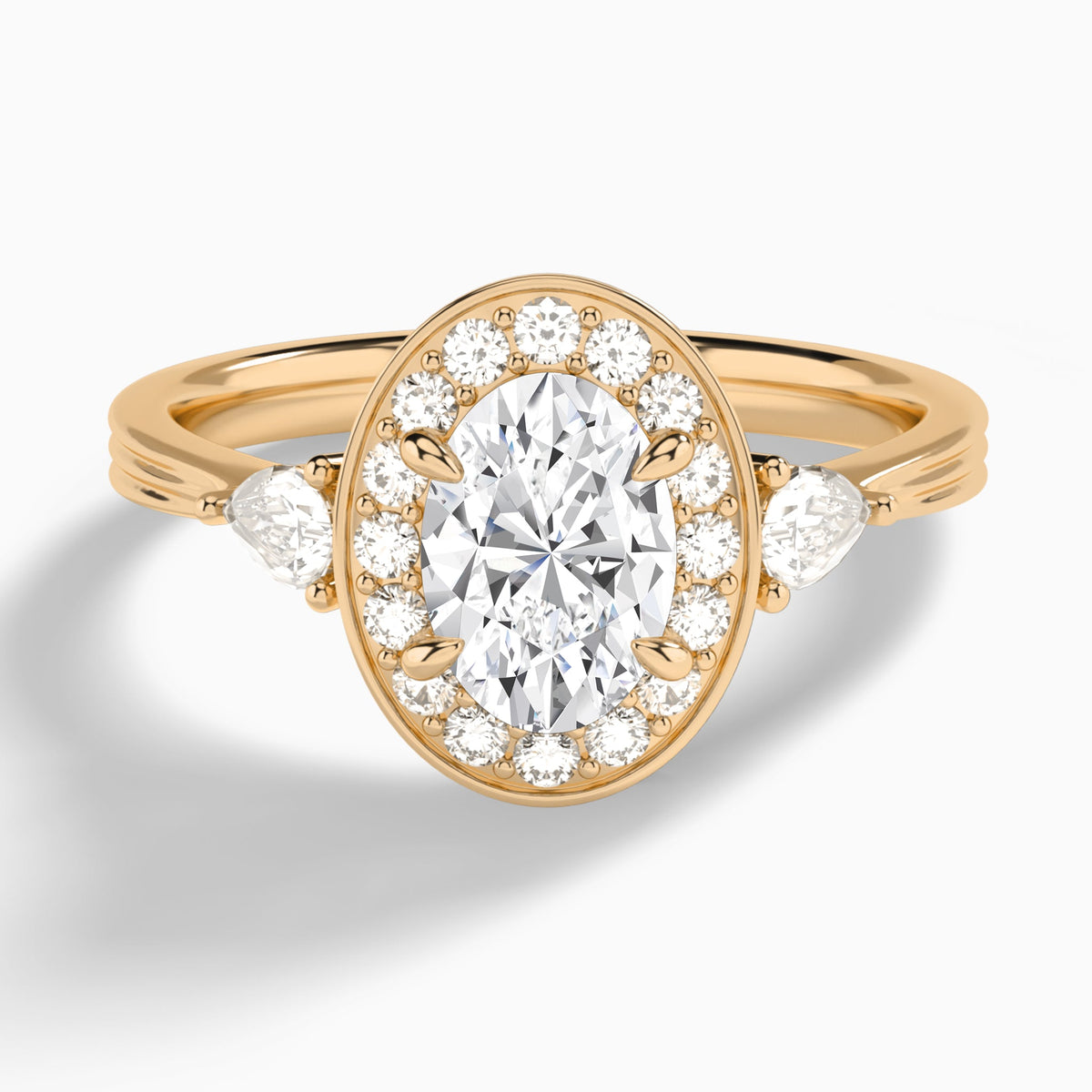 Oval Halo Shaped Side Stone Lab Diamond Engagement Ring In 14K Rose Gold - Lucenjuri