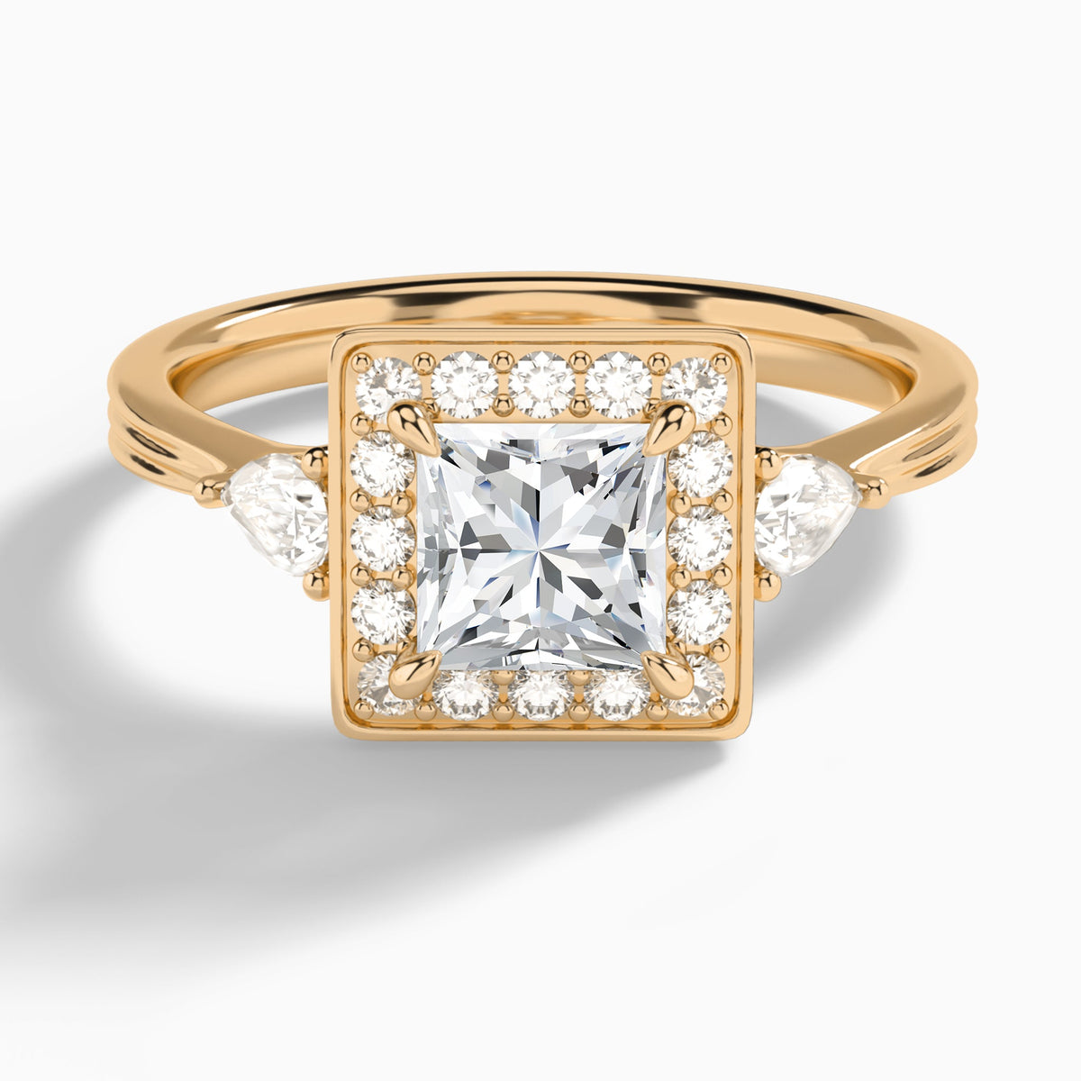 Princess Halo Shaped Side Stone Lab Diamond Engagement Ring In 14K Rose Gold - Lucenjuri